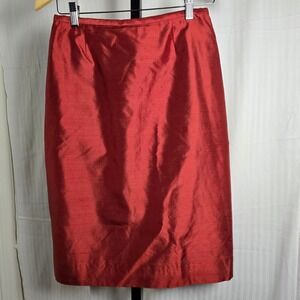 Dana Buchman Skirt 4‎ Paprika Red 100% Silk Shantung Pencil Career Formal Office